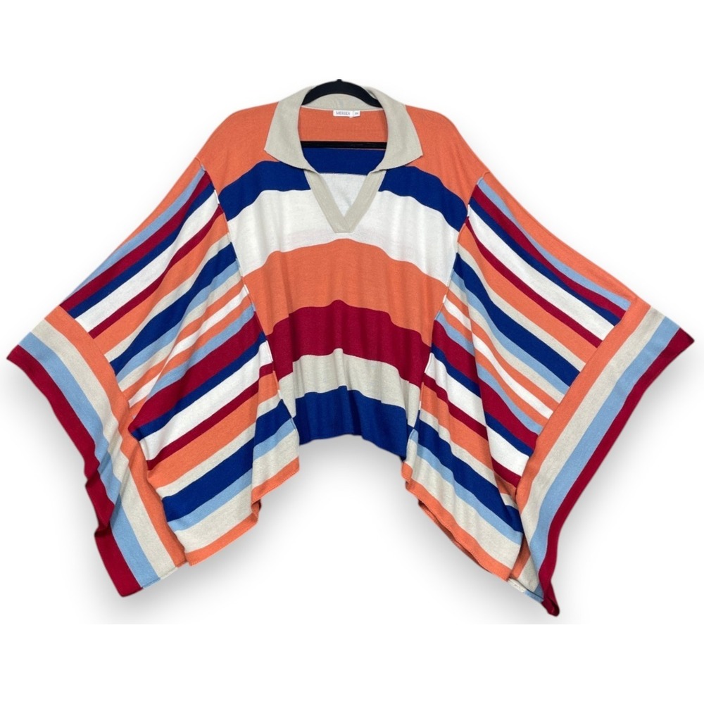 Mersea Multicolor Stripe Chak Chel Polo Poncho Sweater One Size Mer Sea